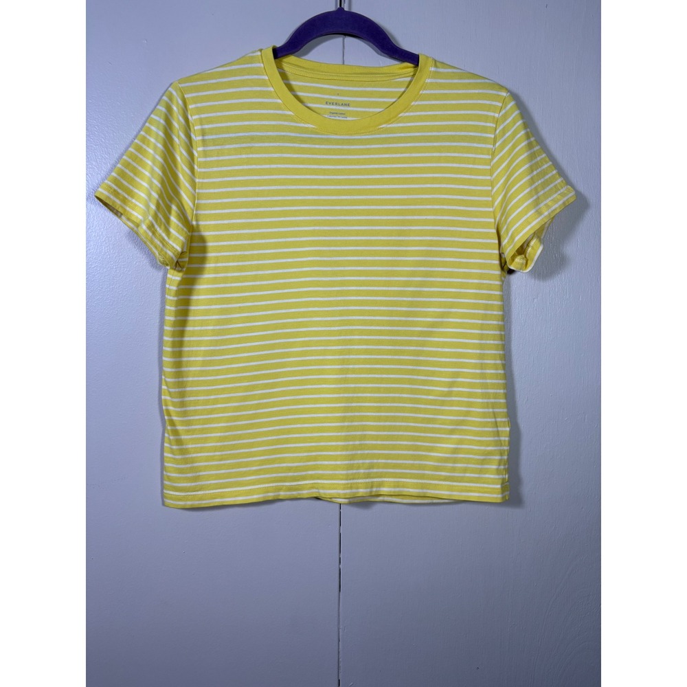 Everlane Yellow White Striped Organic Cotton Crew Neck Tee S Coastal Minimal